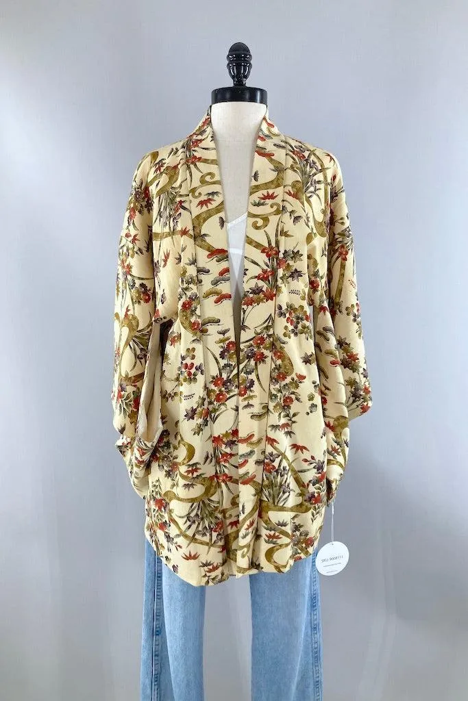 Vintage Ivory Floral Kimono Cardigan
